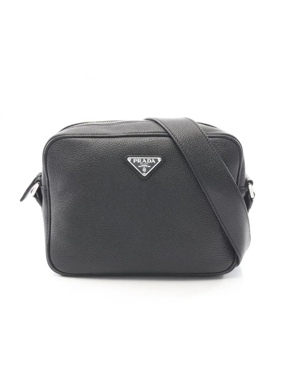 Prada Shoulder Bag Triangle Logo Black Leather